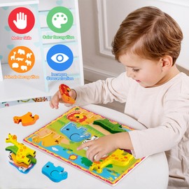 Wooden Puzzle from 1 2 3 Years, Wooden Puzzle Children, Montessori Toy, Large Parts Animal Motifs, Gripping Puzzle, Layer Puzzle, Wooden Toy, Educational Toy, Gift for Toddlers, Boys, Girls