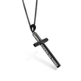 POPLYKE Black Cross Necklace for Women Sterling Silver Cross Necklace for Men I Can Do All The Things Inspirational Necklace