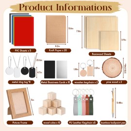 Tondiamo 76 Pcs Laser Material Explore Kit for Laser Engraving Materials Accessories Including Wood, Metal, PU Leather, PVC Materials for Laser Engraver Crafting Supplies