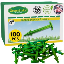 100 ct. Contractor Grade 4-Inch Biodegradable Stakes - Eco-Friendly Sod Staples for Weed Fabric, Landscape Fabric, Netting, Gardening and Blanket