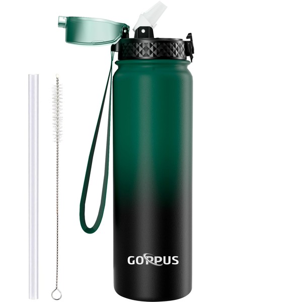 GOPPUS 1L/32oz Stainless Water Bottle with Straw Double Wall Insulated