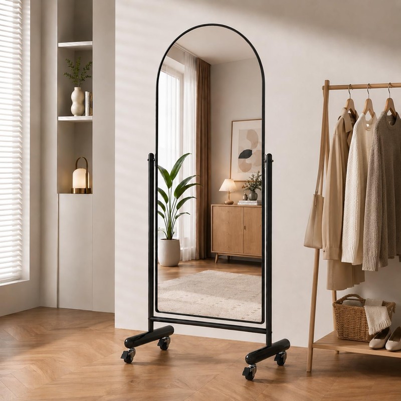 Arched Full Length Mirror with Wheels 65" x 24", Adjustable