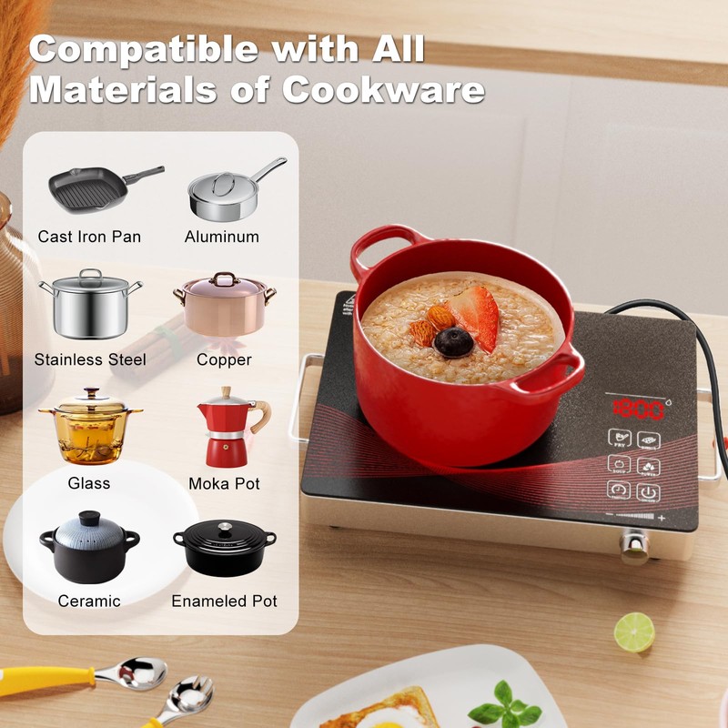 1800W Portable Infrared Cooktop Single Burner Electric Stove Ceramic Glass