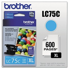 Brother LC75C High Yield (XL Series) Cyan Cartridge Ink, 600 Pages