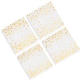 Horaldaily - Paquete de 100 servilletas doradas de cóctel, 10 x 5 pulgadas, 4 diseños surtidos, servilletas de papel de cumpleaños de papel blanco y dorado para fiesta, aniversario, almuerzo, cena