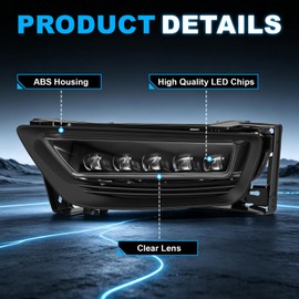 LED Fog Lights Assembly Compatible with 2013-2015 Honda Accord (4-Door Sedan), Front Bumper Fog Lamp Replacement Kit with Wiring Harness, Clear Lens, Easy Installation