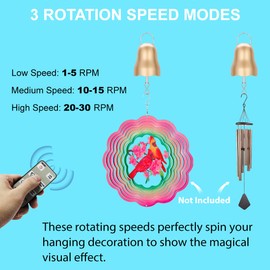 Disco Ball Motor with Remote, 1-30 RPM Cordless Wind Spinner Motor Battery Powered, Adjustable 3 Rotating Speed Spinning Accessory for Wind Chime, Sun Catcher, Mirror Ball Ornaments Hanging Display