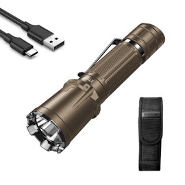 XT11GT Pro 3300 Lumens USB C Rechargeable Tactical Flashlight, 1345 Feet Beam Distance, Instant Reaction Dual Tail Switches, Tactical + Outdoor Settings, with 3100mAh Battery, Holster - Desert Tan