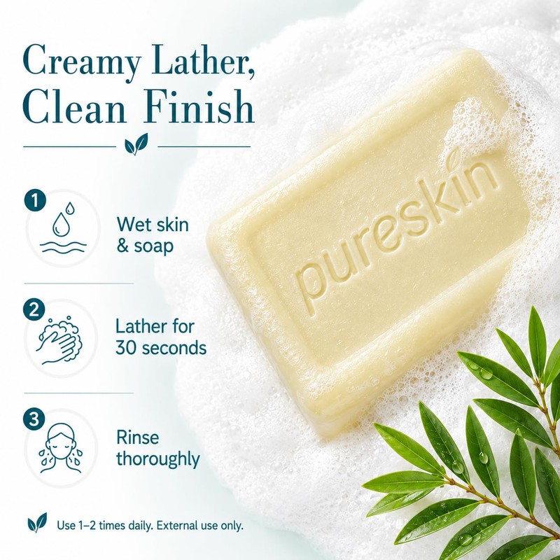 PURESKIN Sulfur & Tea-Tree-Oil Soap Bar: Natural Deep Cleansing for