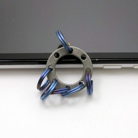 TIKING Titanium Accessories EDC UFO UNI-FLEX Organizer Keyring+6pcs 12mm Ti Micro Ring Anodized Blue