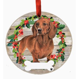 E&S Imports Red Dachshund Ornament - E&S Pets - DIY Personalizable - Dog Gifts - Ceramic Round with Glazed Finish - X-mas Decoration - Christmas Ornaments Craft Gifts - Ornaments for Pet Lovers