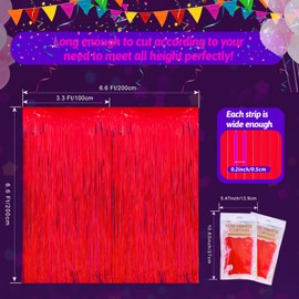 Glow in The Dark Party Supplies 2 Pack Neon Party Decorations Fluorescent Tinsel Foil Fringe Curtains Photo Booth Prop Backdrop Streamer Blacklight Decorations (Neon Red)