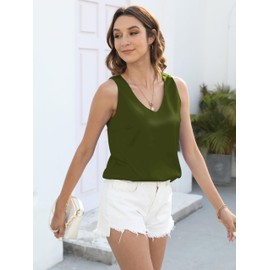 Mawor Silk Satin Womens Tank Top Summer Camisole Tops 2025 Blouse Dressy Casual Sleeveless V Neck Shirts Trendy Cute Cami Outfits Arm Green M