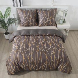 RongRongIN Bed Linen Set 135 x 200 cm Geometirsch Pattern Golden Stroke Duvet Cover 135 x 200 cm and 1 Pillowcase 80 x 80 cm, Soft Comfortable Reversible Bed Linen Bedding