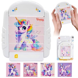 VEQENIFY Toy 4-in-1 Puzzle 16 Pieces, Children's Learning Toy Puzzle, Rotating Puzzle from 3 4 5 6 Years Educational Games Puzzle Games, Restaurant Travel Games, Montessori Gift for Boys Girls