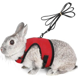 Rabbits Harness, with Elastic Lead, Adjustable Rabbit Harness and Lead Set, Mesh Vest for Hamsters Small Cats Guinea Pig Walking (Red, S)