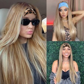 SAPPHIREWIGS Straight Headband Wigs for Women Long Straight Highlight Natural Blonde Synthetic Wigs Heat Resistant Natural Looking for Daily Use 26 Inch