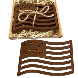 American Flag Wood Coasters Set - This USA Gift Include 4pcs Carved Wooden Coasters for Drinks - Great Patriotic Home Decor for Independence Day Decorations