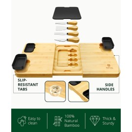 ROYAL CRAFT WOOD Extra Large Bamboo Charcuterie Boards - Large Charcuterie Board Set w/ 3 Sauce Bowls, 4 Knives & Slate Plate - Unique Cheese Board & Serving Tray - Ideal Housewarming Gift