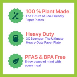 Pokanic Paper Plates White [9 inch] - [10 Pack] Heavy-Duty 3 x Stronger Soak-Proof Cut Resistant Microwave-Safe 100% Compostable Eco-Friendly Biodegradable Disposable (10 Pack, 9 Inch - White)