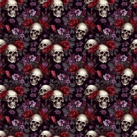 Beautiful Floral Skull Gift Wrap Flower Bone Theme Gothic Birthday Party Unique Decor (60 foot x 30 inch roll)