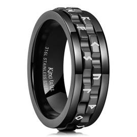 King Will 316L Stainless Steel Spinner Rings for Men-8mm Black Gear Fidget Ring with Roman Numerals, Anxiety Stress Relief Cool Wedding Band Comfort for Daily Wear Size 10