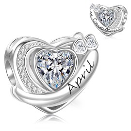 Symretie Women's Birthstone Charms Pendant 925 Sterling Silver - Birthday Charms with Birthstone Bead Charms, Silver