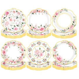 Umigy 120 Pcs Spring Pink Floral Paper Plates 7 Inch Floral Party Decoration Plates, Summer Wild Flower Disposable Decorative Tableware for Birthday Wedding Baby Shower Tea Party Bridal Shower