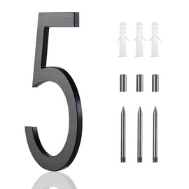 12 Inch Black House Numbers For Outside, Floating House Numbers Metal Large Modern House Numbers For Outside, Address Numbers For House Black Floating Mount Flush Mount Aluminum Home House Numbers 5