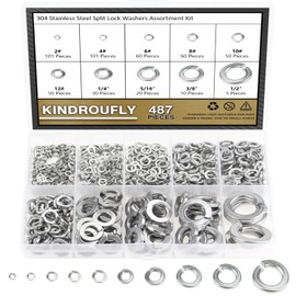 Kindroufly 487 Pieces 10 Sizes Stainless Steel Split Lock Washers, 1/2" 3/8" 5/16" 1/4" 12# 10# 8# 6# 4# 2#