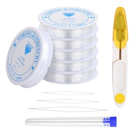 Band for Bracelets 6 Spool Elastic Band for Bracelets Tear-Resistant 0.4 mm - 1.0 mm Jewellery Thread Transparent Thread for Bracelets Elastic Bracelet Cord for Beads Elastic with Bead Needle and