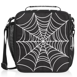 Insulated Lunch Box for Boys Girls, Black Spider Web Reusable Lunch Bags with Adjustable Shoulder Strap and Water Bottle Holder for Kids Adult, Lunch Tote Bag for Office Work School