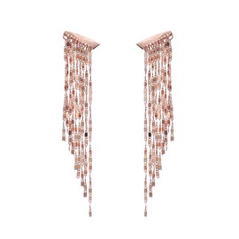 Chain Fringe Metal Tassel Earrings – Long Dangle Statement Earrings – Fringe Earrings – Chandelier Dangle – Silver, Gold, Rose Gold, & Multi-Plated - with Gift Box included (Rose Gold)