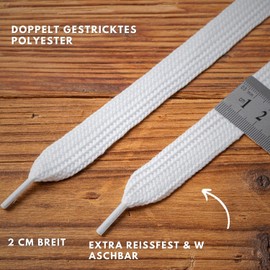 LaceHype Premium Thick Shoelaces for Campus [20 mm Wide] Tear-Resistant Shoelaces Replacement Polyester Shoelaces for Trainers, Sports Shoes, White