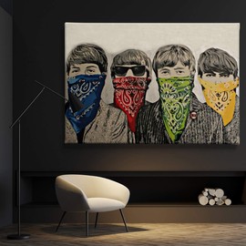 Banksy Beatles Bandanas Street Graffiti Canvas Art Wall Art Home Decor (18in x 12in Gallery Wrapped)