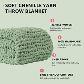 L'AGRATY Chunky Knit Blanket Throw - Soft Chunky Throw Blanket 50x60: 100% Hand Kintted Chenile Crochet Throw Blanket for Couch - Large Cable Knit Chunky Blanket for Home Decor(Sage Green)