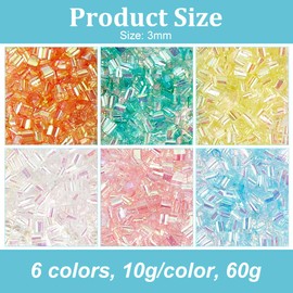 OLYCRAFT 60g 6 Colors Bingsu Beads 3mm Mixed Colorful Iridescent Crispy Bingsu Beads Soft Straw Tube Bead Iridescent Straw Beads for Crunchy DIY Craft Supplies Vase Filling Wedding Table Decoration