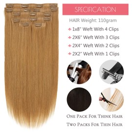 Loxxy Remy Human Hair Extensions Seamless Clip in Hair Extensions 20Inch Strawberry Blonde 110Gram 7PCS Thick Hair Extensions Clip in With PU Weft Full Head Natural Real Hair Extensions For Women #27