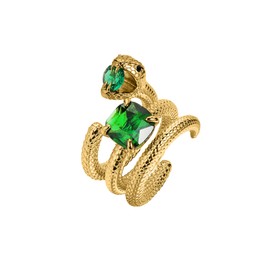 Leaocean SERPENT RING WITH GREEN STONES Crystal Snake Ring, Gold Stackable Fashion Rings Set For Women's Cubic Zirconia Snake Rings Trendy Jewelry Gifts Gold - Ring No. 10