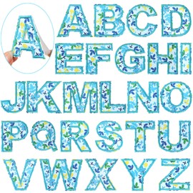 Letter Patches Self-Adhesive for Kids Clothing: Blue 26Pcs Flower Letters Patch Stickers A-Z Alphabet Applique - Cute Fabric Letters Patches Stick on Jackets Jeans Hats Bags DIY Crafts