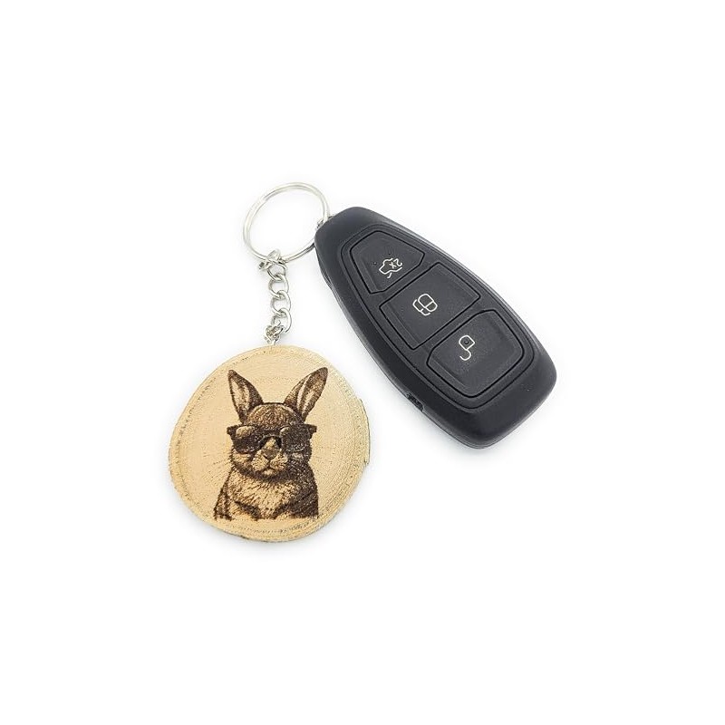 Promotech Cool Bunny Handmade Laser Engraved Single Piece Wooden Keyring,