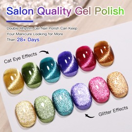 Double Rhythm Cat Eye Gel Nail Polish Set of 6 Colors Shimmer Glitter with Magnet 9D Holographic Reflective Magnetic Nail Polish (Orange Green Blue Purple Pink Brown-Kit 23)