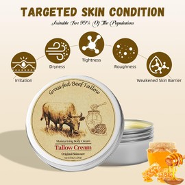 Beef Tallow for Skin, Beef Tallow and Honey Balm, Beef Tallow Face Moisturizer Hydrates and Nourishes the Skin, Whipped Tallow Honey Balm Natural Beef Tallow Lotion for Body Skin Care(Yellow-2.470Z)