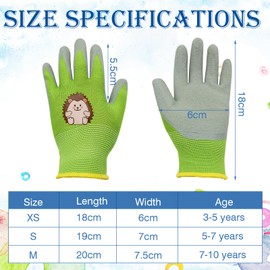 VEGCOO 4 Pairs Kids Gardening Gloves, Thickened Childrens Gardening Gloves Patterns Wear-resistant Non-slip for Boys Girls Camping, Gardening, Small Pet Raising (Hedgehog, S, 3-5 years old)