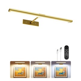 EZVALO Picture Light for Wall, 4800mAh Rechargeable Wireless Remote, 16in Dimmable Magnetic LED Art Display Light with 3 Color Temperatures, for Gallery, Living Room, Bedroom, Hallway (Gold)