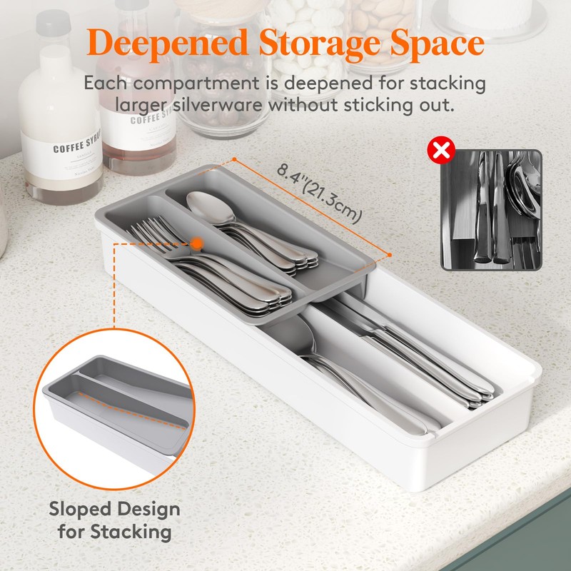 Lifewit Compact Silverware Organizer for Kitchen Drawer, Narrow Flatware Tray