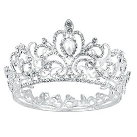 Andy's Orchids - Tiaras de vidrio con corona de diamantes de imitación plateados, elegante tiara hecha a mano con diamantes de imitación, accesorios de moda para mujeres y niñas, para cumpleaños, bodas, fiestas