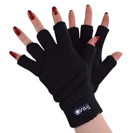 THMO Ladies Thermal Fingerless Gloves Winter Fleece Lined Soft Thinsulate Gloves for Women (One Size, Black)