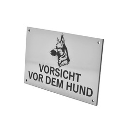 Vorsicht Vor Dem Hund - (German Shepherd Dog) - Easy to See Warning Sign for Indoor and Outdoor Use (Silver)