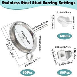 SOFPLATE 1 Box 180 Stück 10mm Ohrstecker Rohlinge Ohrstecker Set Edelstahl Silberfarbene Lünettenbecher Ohrstecker Mit Ohrmutter Ohrringverschlüsse Beschläge Für Die Schmuckherstellung Zubehör Kunsth